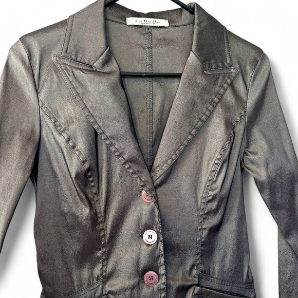 Vintage La Belle Y2K Metallic Silver Trench Coat - Picture 2 of 7